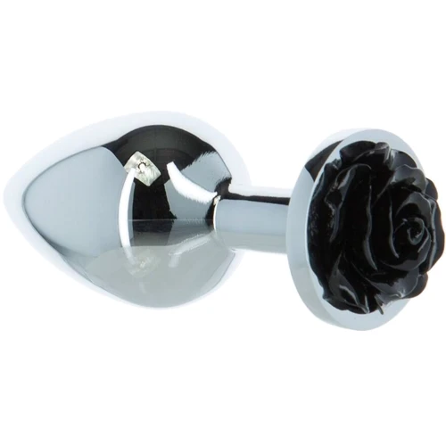 Металлическая анальная пробка LUX Active с розой - Rose Anal Plug - Black, вибропуля в подарок