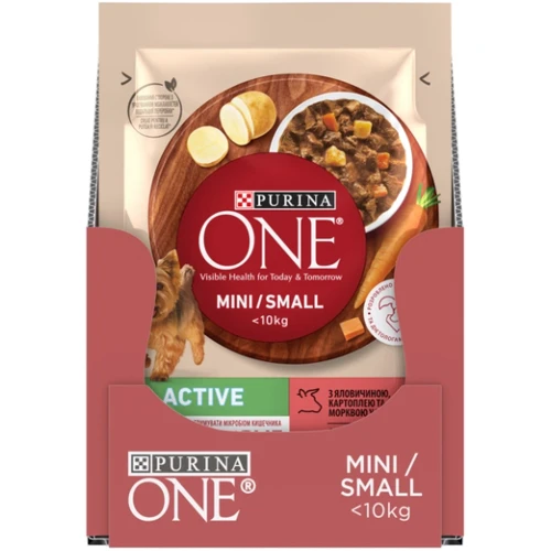 Влажный корм Purina ONE mini Active для собак мелких пород с говядиной и картофелем и морковью 26х85 г (8445290298287): Класс Супер премиум