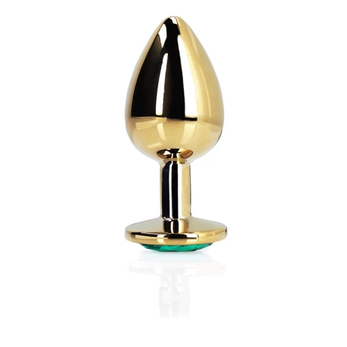 Металлическая анальная пробка Ouch! Heart Gem Gold - Emerald Green, М