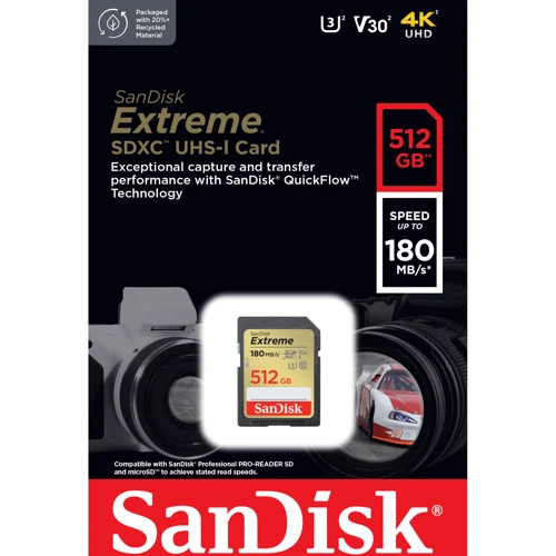 Карта пам'яті SanDisk 512GB SDXC Class 10 UHS-I U3 V30 Extreme (SDSDXVV-512G-GNCIN): Обсяг 512 ГБ
