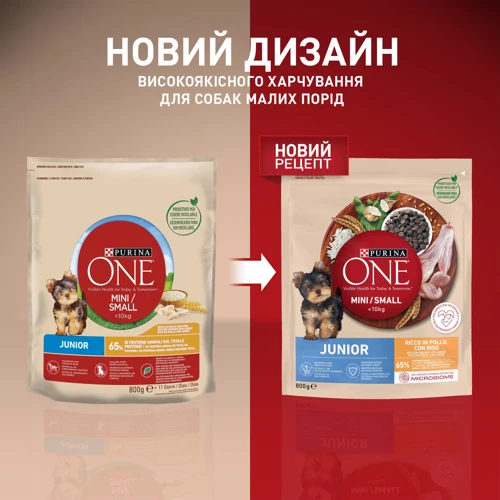 Сухой корм Purina ONE mini Junior для щенков мелких пород с курицей и рисом 8х800г (12469986): Свойства Основное питание, Забота о развитии плода