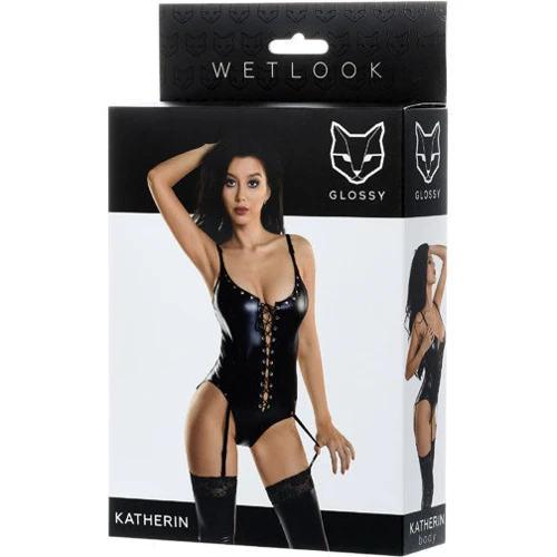 Боди Glossy Wetlook Katherin, XL (black)