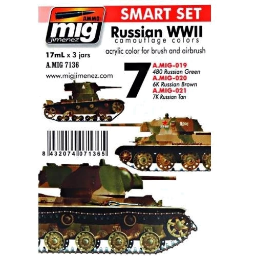Набор акриловых красок AMMO A-MIG-7136: II мировая, советская бронетехника