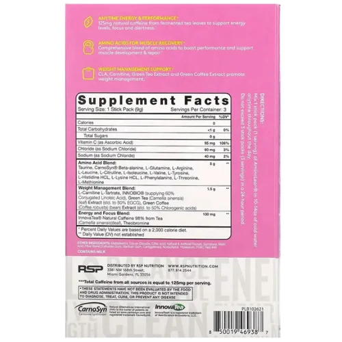 Амінокислота для спорту RSP Nutrition AminoLean 3x9 g/Pink Lemonade: Смак Розовый лимонад