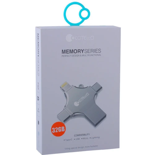 USB-флешка COTEetCI 32GB 4-in-1 Zinc Alloy iUSB Silver (CS5129-32G): Стандарт USB Lightning/Micro USB/Type-C/USB 2.0