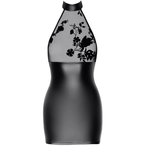 Платье Noir Handmade F311 Eros mini halter dress of flocked mesh and wetlook Вlack, XXL