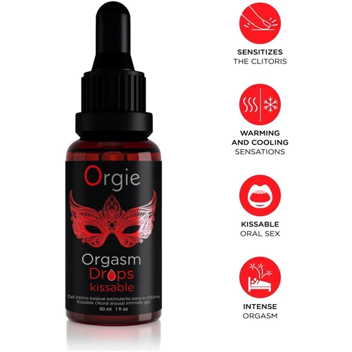 Возбуждающие капли для клитора Orgie Orgasm Drops Kissable, 30 мл, тепло-холод, вкус яблока