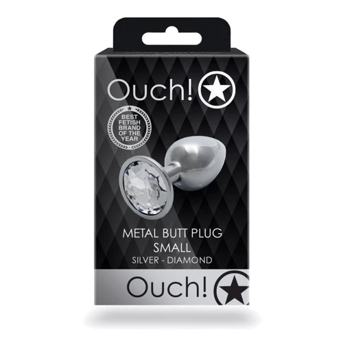 Металлическая анальная пробка Ouch! Heart Gem Silver - Diamond, S
