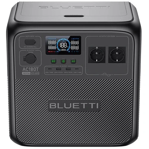Зарядная станция Bluetti AC180T 1433Wh 1800W: Разъемы для подзарядки Зарядка от солнечной панели, Зарядка от сети, Зарядка от генератора, Зарядка от автомобиля, DC-разъем