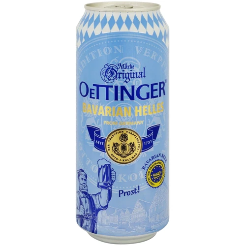 Пиво Oettinger Bavarian Helles светлое нефильтрованное 4.7% 0.5 л ж/б (FSH_4014086020346)