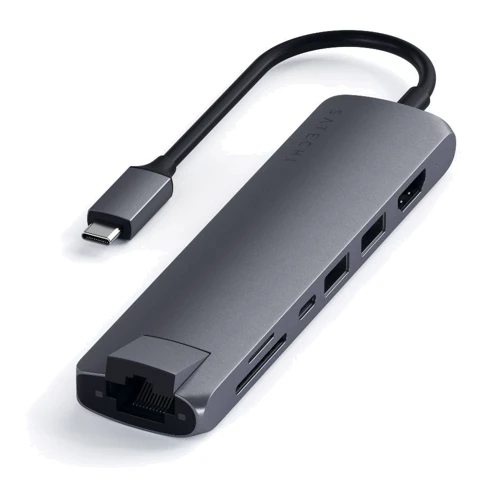 Адаптер Satechi Adapter USB-C to 2xUSB3.0+HDMI+USB-C+RJ45+SD Space Gray (ST-UCSMA3M): Интерфейс подключения USB-C