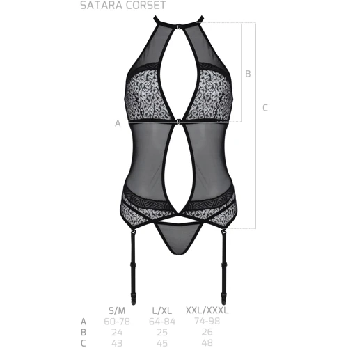 Корсет с пажами Passion SATARA CORSET Вlack XXL/XXXL (стринги в наборе)