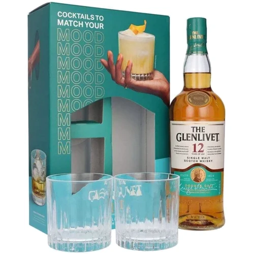 Віскі The Glenlivet 12 років витримки 40% у подарунковій упаковці + 2 склянки 0.7 л (5000299213476)