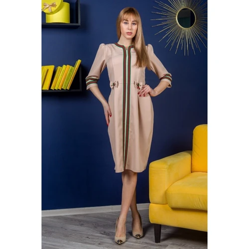 Платье FLFashion Berry НПБ 1781 48 бежевое повседневное до середины бедра