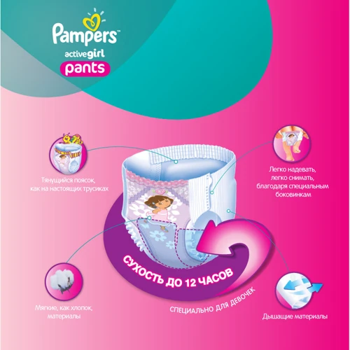 Подгузники-трусики Pampers Active Girl Extra Large (16+ кг) Мега 88шт (4015400617464): Пол ребенка Девочка