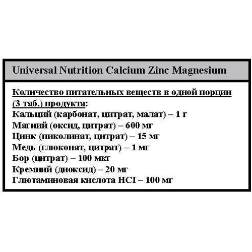 Universal Nutrition Calcium Zinc Magnesium 100 tabs: Пол Унисекс
