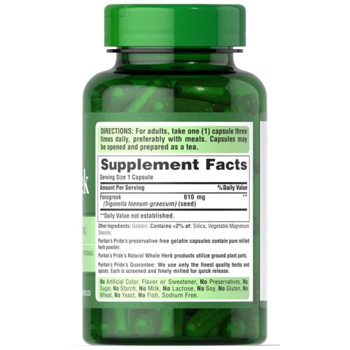 Puritan's Pride Fenugreek 610 mg Пажитник 100 капсул: Пол Унисекс