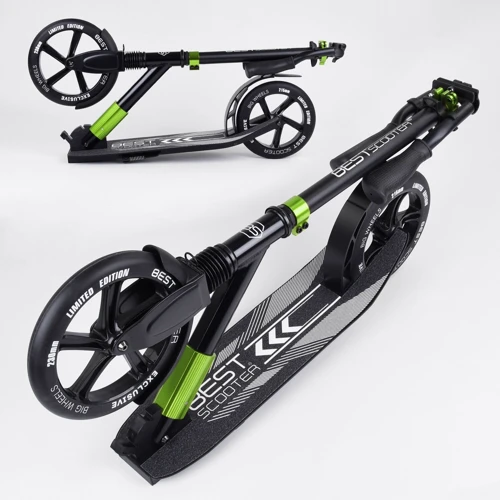 Самокат алюмінієвий Best Scooter з PU колесами, і 1 переднім амортизатором Black / Green (99629): Тип коліс литі