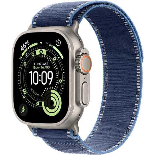 Apple Watch Ultra 3 GPS + Cellular 49mm Natural Titanium Case with Blue/Bright Blue Trail Loop - S/M (MEWR4)