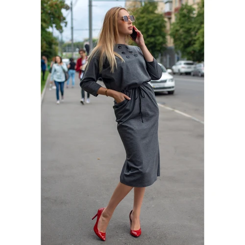 Платье FLFashion Луиза ХПЛ 3173 50 серое повседневное удлиненное миди: Длина рукава Рукав 3/4