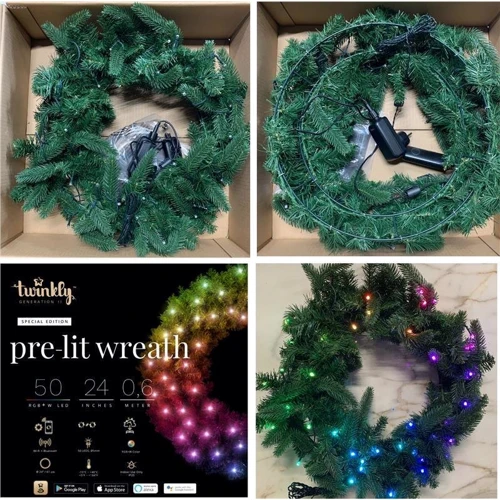 Smart LED Гирлянда Twinkly tree Strings RGBW 50, Gen II, на искусственном веночке елки, диаметр 60 см, кабель зеленый: Тип Линейная