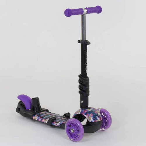 Самокат детский многофункциональный с родительской ручкой 5в1 19870 Best Scooter PU колеса с подсветкой Purple (74073): Тип колес литые
