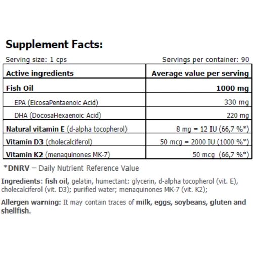 Amix GreenDay Omega 3 FORTE 330/220 + D3,K2,Vit.E 90 caps / 90 servings: Форма выпуска Капсулы
