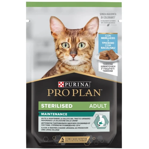 Влажный корм Pro Plan Sterilised Nutrisavour для взрослых стерилизованных кошек с треской. Кусочки в паштете 26х75 г (8445290178800): Порода Все породы