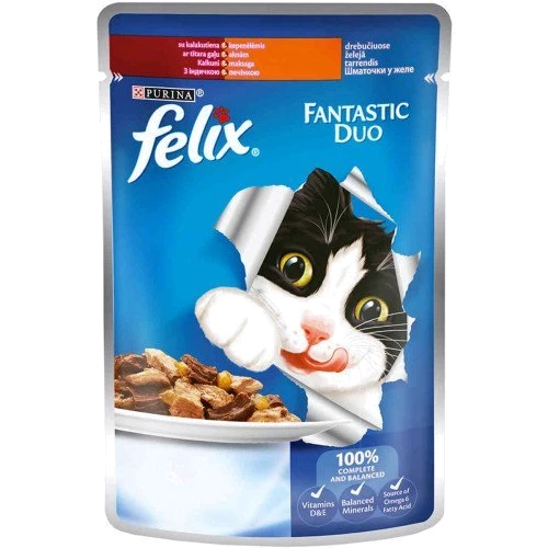 Влажный корм для котов Felix Fantastic Duo с индейкой и печенью 100 г (7613036923200)