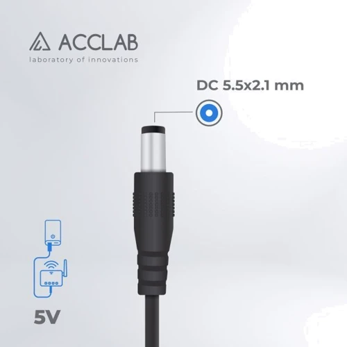 Кабель ACCLAB кабель питания для роутера USB Cable to DC 5.5х2.1 мм 5V 1.5A Black: Тип USB Cable - DC