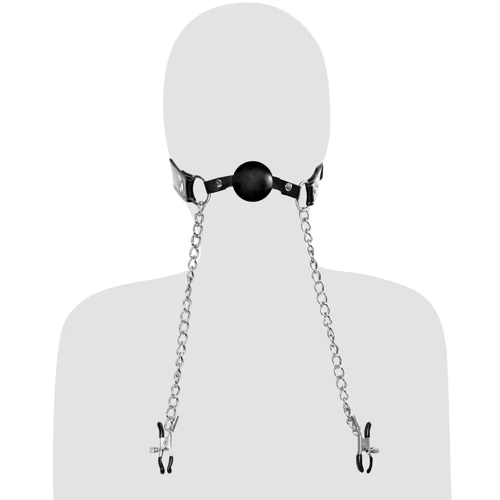 Кляп с зажимами для сосков Pipedream Fetish Fantasy Extreme Deluxe Ball Gag and Nipple Clamps