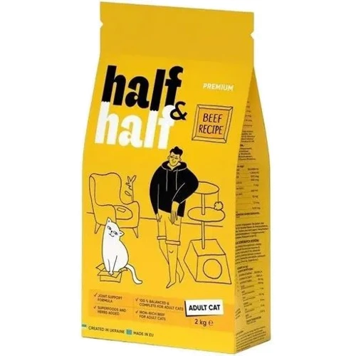 Сухой корм Half & Half для взрослых кошек с говядиной 2 кг (4820261920840)