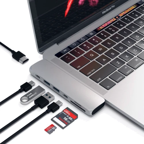 Адаптер Satechi Adapter USB-C to Dual USB-C+2xUSB3.0+micro SD+SD+HDMI Silver (ST-CMBPS): Інтерфейс підключення USB-C