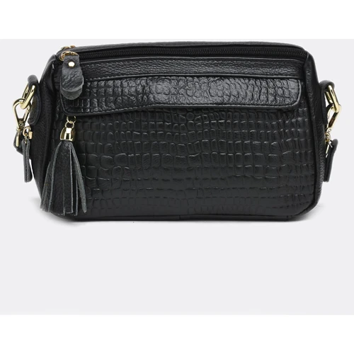 Женская сумка через плечо Keizer черная (k1028-black): Фактура Тиснение, Зернистая, Матовая