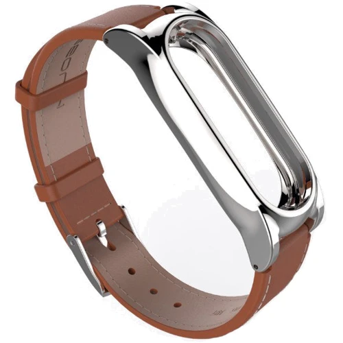 Кожаный ремешок MiJobs 2 Plus для Xiaomi Mi Band 2, Brown/Silver: Тип Ремешок