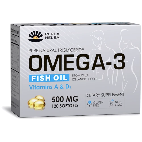 Perla Helsa Omega-3 From Wild Icelandic Cod, Vitamin A And D3, 500 mg, 120 Softgels