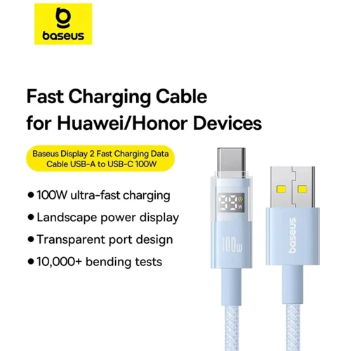 Кабель Baseus USB Cable to USB-C Display 2 Fast Charging Data 100W 1m Blue (P10382701311-00) фото 9