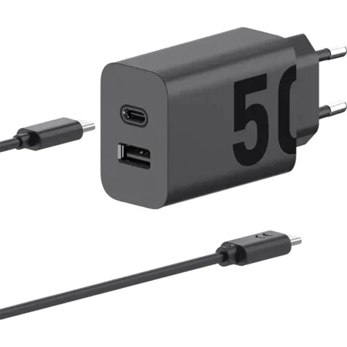 Зарядний пристрій Motorola Wall Charger USB-C+USB 50W з USB-C Cable Black (SJMC502): Особливості Быстрая зарядка, USB-C