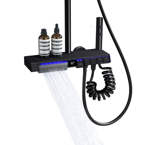 Душевая система Lefton Thermostatic Shower System with 5 Water Modes and Temperature Display Screen-SST2206 Matt Black фото 10