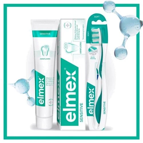 Elmex Sensitive Зубная паста 75мл + Зубная щетка Elmex мягкая: Класс косметики Масс-маркет