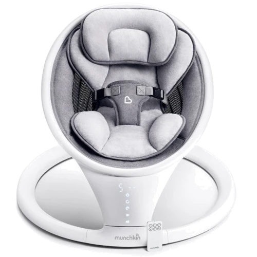Укачивающий центр Munchkin® "Bluetooth® Enabled Baby Swing" (9029001) (5019090518215): Дополнительные удобства Контроль скорости движения, Система складывания, подголовник, Звуковое сопровождение, пульт ДУ