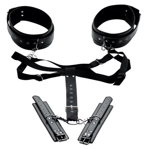 БДСМ система для фиксации Master SeriesThigh Harness & Wrist Cuffs (чёрный)