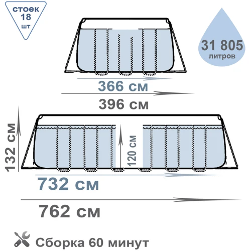Intex Басейн каркас 26368 Ultra Frame 732x366x132 см фото 3