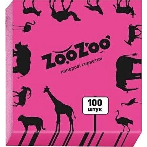 Салфетки бумажные ZooZoo однослойные розовые 24х23см 100шт (4823019009378) фото 1