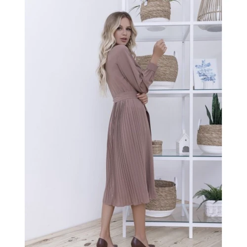 Платье ISSA PLUS 12121 48 светло-коричневое повседневное удлиненное миди: Состав Хлопок, Эластан, Полиэстер