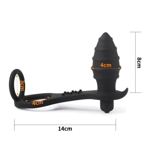 Анальная пробка с эрекционным кольцом и вибрацией LoveToy Ass Rasca Prostate Plug Combo Vibrating Black