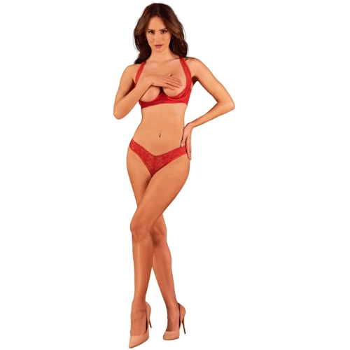 Комплект белья Obsessive Lacelove cupless 2-pcs set XL/2XL Red