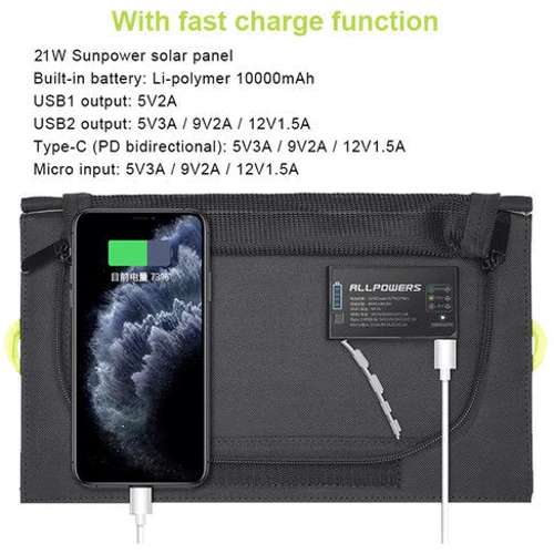 Внешний аккумулятор Солнечная панель Allpowers 21W with Power Bank 10000mAh (AP-SP-002-BLA-NEW) фото 6