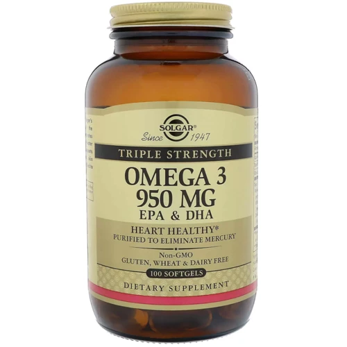 Solgar Omega-3 EPA & DHA, Triple Strength, 950 mg, 100 Softgels Омега-3 ЕПК і докозагексановая кислота