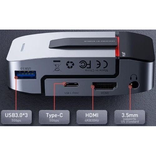 Адаптер Baseus Adapter Dual USB-C to 2хUSB + RJ45 + HDMI + 3.5mm Space Gray (CAHUB-AJ0G) фото 8